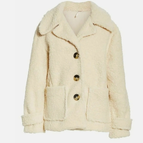 Free People Teddy Coat Sherpa Jacket Cozy Size M Button front Ivory - Picture 11 of 13
